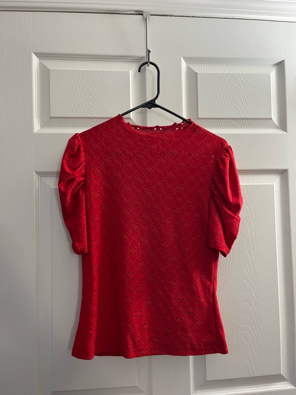 Red Eyelet Puff Sleeve Top